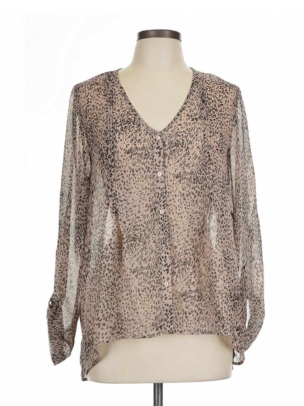 Pins & Needles Sheer Leopard Print V-Neck Blouse - Beige/Black